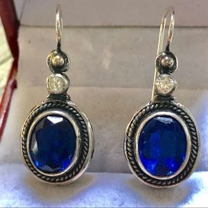 Vintage Sterling Lab Created Sapphire Earrings